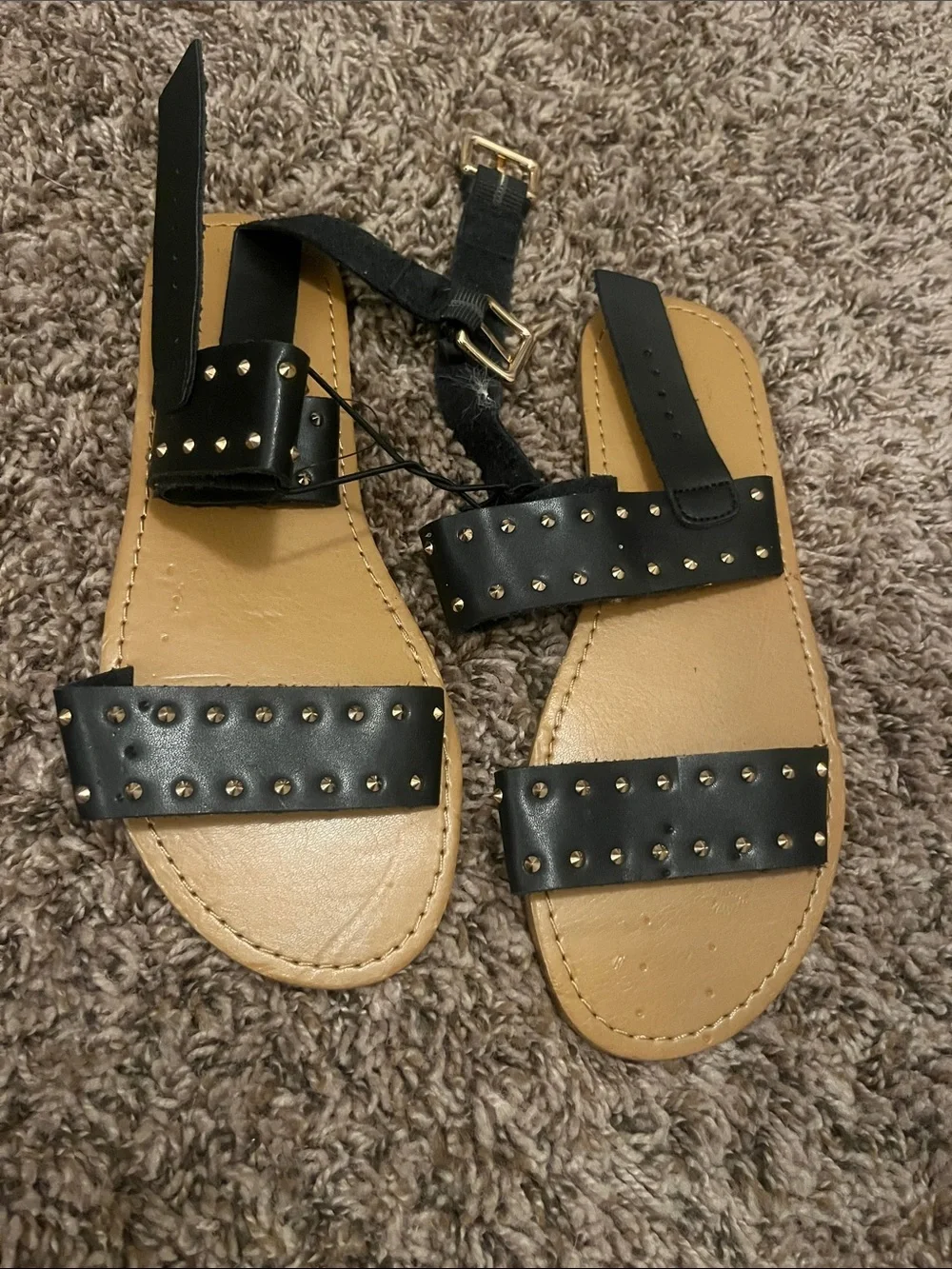 Forever 21 Black and Tan Studded Strap Sandals